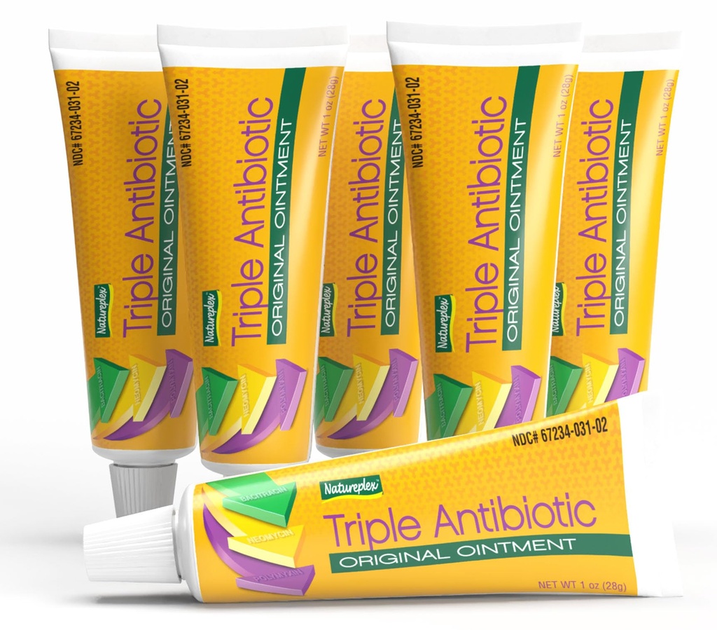 Natureplex Triple Antibiotic Ointment 1.0 oz (Pack of 6) – Contains Bacitracin, to Aid Wound Care, Scrapes, Cuts, and Burns, Prevents Infections, Helps Healing – Made in USA