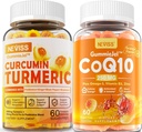 Sugar Free Turmeric Curcumin Filled Gummies 550mg & CoQ10-250mg Filled Gummies, Immune, Digestive Health, Cellular Energy & Antioxidant Support
