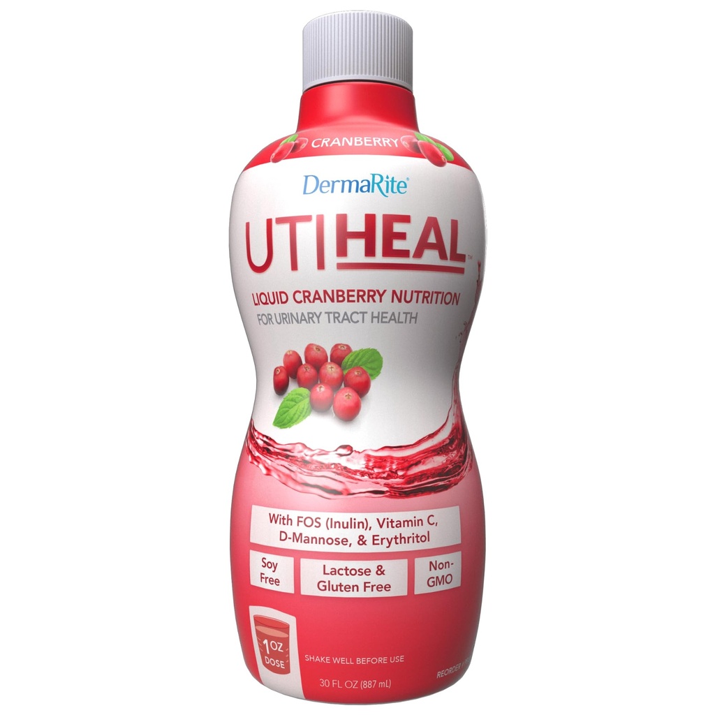 DermaRite UTIheal, Liquid Nutrition for Urinary Tract Health, 30 oz, 1 ct | Oral Ready-to-Drink UTI Supplement, Cranberry Flavored