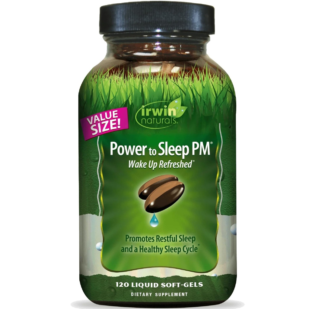 Irwin Naturals Power to Sleep PM – Natural Sleep Aid with Melatonin, Ashwagandha, Valerian, GABA & L-Theanine – Promotes Relaxation, Restful Sleep & Healthy Sleep Cycle – 120 Liquid Soft-Gels