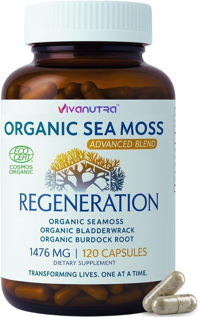 Sea Moss Capsules 1476mg - Organic Seamoss Pills Superfoods with Irish Sea Moss, Bladderwrack & Burdock Root