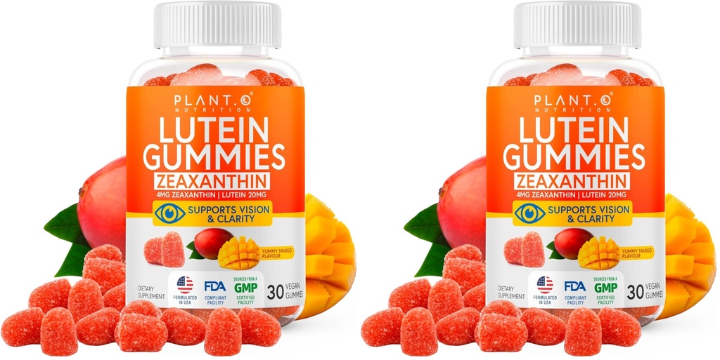 PLANT.O NUTRITION Lutein & Zeaxanthin Gummies - Delicious Vegan Eye Health Vitamins Clinically Studied 20mg Lutein and Zeaxanthin for Vision Clarity Dry Eye Relief and Blue Light Support (Pack of 2)