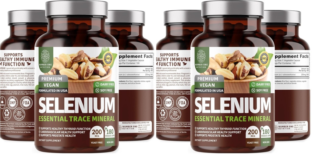 N1N Premium Pure Selenium [200MCG, Max Absorption] Essential Trace Mineral to Support Immunity and Prostate Function, 180 Veg Caps (Pack of 2)