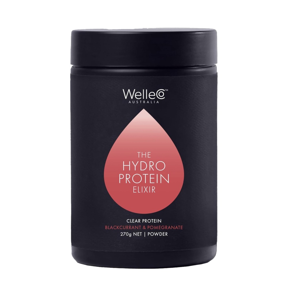 WelleCo HydroProtein Elixir, Protein Powder (Blackcurrant & Pommegrante) | Hydrating, Plant-Protein, Electrolyte, Energizing, Beauty-Supporting, Skin-Radiance, Recovery, Vegan
