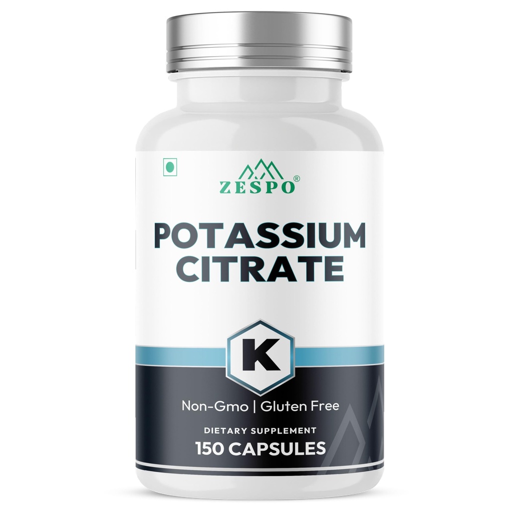 Zespo Potassium Citrate 800mg – 150 Veg Capsules | Provides 306mg Elemental Potassium per Serving | Supports Electrolyte Balance & Daily Wellness | Non-GMO, Gluten-Free Mineral Supplement