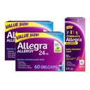 Allegra Allergy Relief Family Bundle, Non-Drowsy Indoor-Outdoor Allergy Medicine with Fexofenadine HCI, Adult 24HR Gelcaps, 60 ct, 2 pk, Children's 12HR Liquid, Berry, 4 oz.