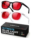 2 Packs Professional Sleep Glasses with 99.9% Blue Light Blocking | Anti Fatigue & Eye Strain for Better Sleep, Red Light Lens, UV Protection, Computer Gaming Glasses for Men Women