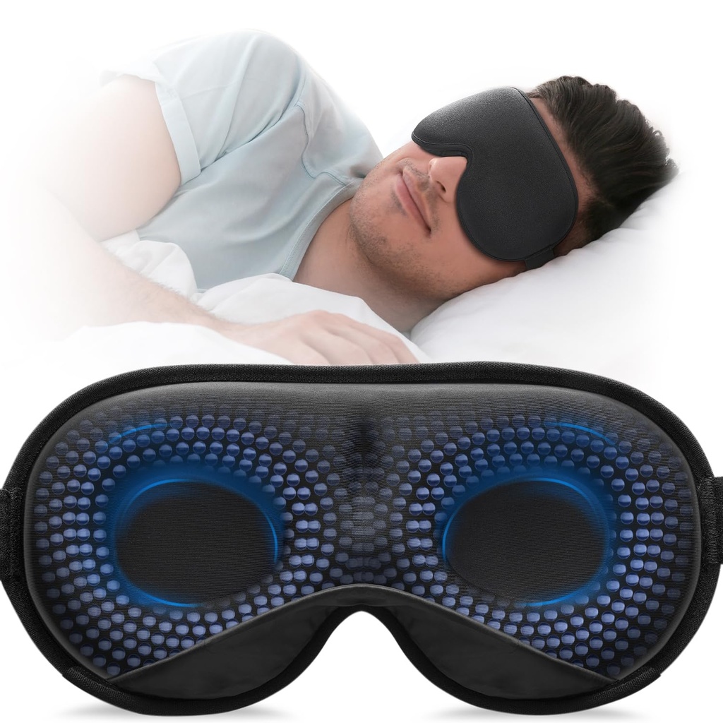 YFONG Weighted Sleep Mask for Women Men, 3D Light Blocking Eye Mask, Black | 4.2oz/120g, Pressure Relief, Zero Eye Pressure, Night Sleeping Mask, Adjustable Strap, Eye Cover, Blindfold for Travel, Nap