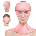 Migraine Relief Cap and Neck Ice Pack Wrap with Ice Eye Masks,3 in 1 Detachable Hot and Cold Therapy Headache Relief Cap for Headaches, Stiff Neck,Eye Fatigue, Tension and Pain Pink