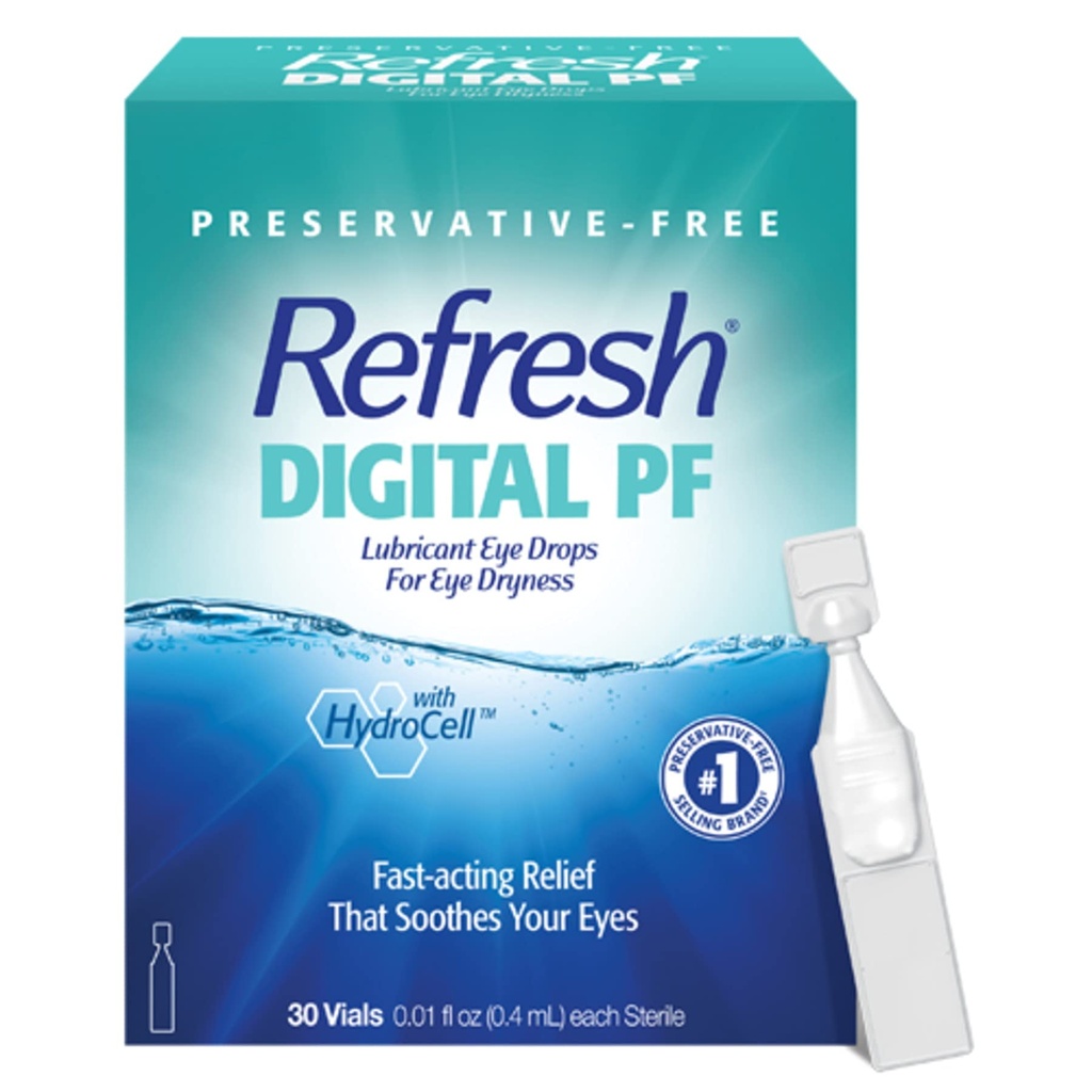 REFRESH DIGITAL PF Lubricant Eye Drops Preservative-Free Artificial Tears, 0.01 fl oz (0.4 mL), 30 Single-Use Containers