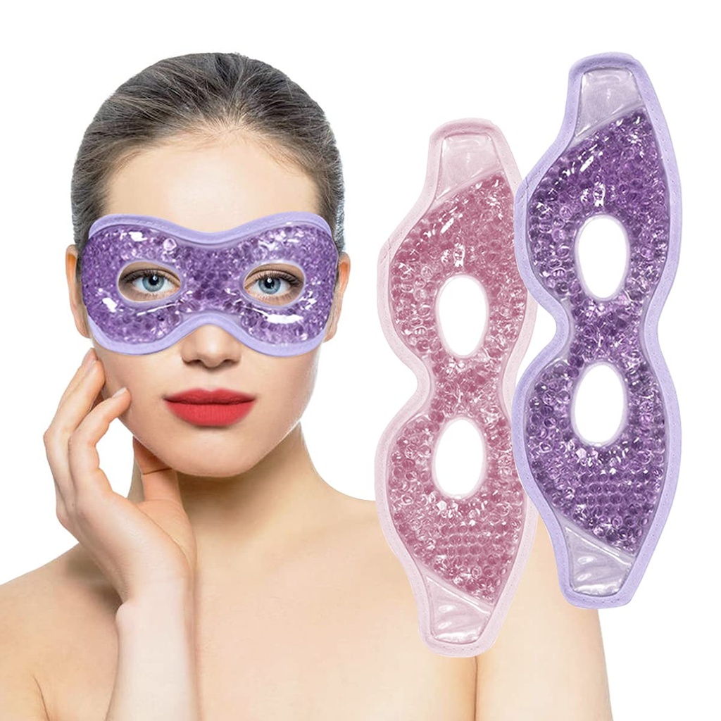 Cooling Gel Eye Mask with Eye Holes, 2 PCS Cold Eye Packs for Puffiness & Swelling, Reusable Hot Cold Compress Heat Ice Gel Pack, Purple and Pink