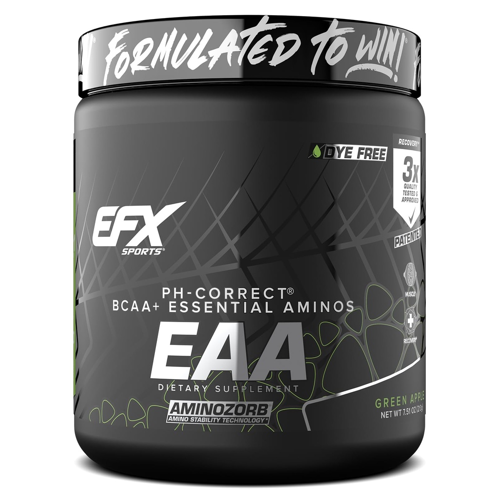 EFX Sports Training Ground EAA | Essential Amino Acids Supplement | Energy & Protein Synthesis | Pre, Intra, or Post Workout | 25 Servings (Green Apple)