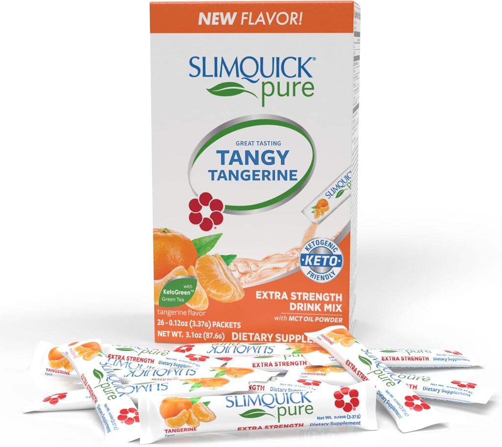 SlimQuick Extra Indarra Pisua Kudeatzeko Nahastua Emakumeentzako, Tangerine - Metabolismoa laguntzen du, Tea berdea, Caffine, Chaste Tree, Rhodiola Erauzketa - 26 Count