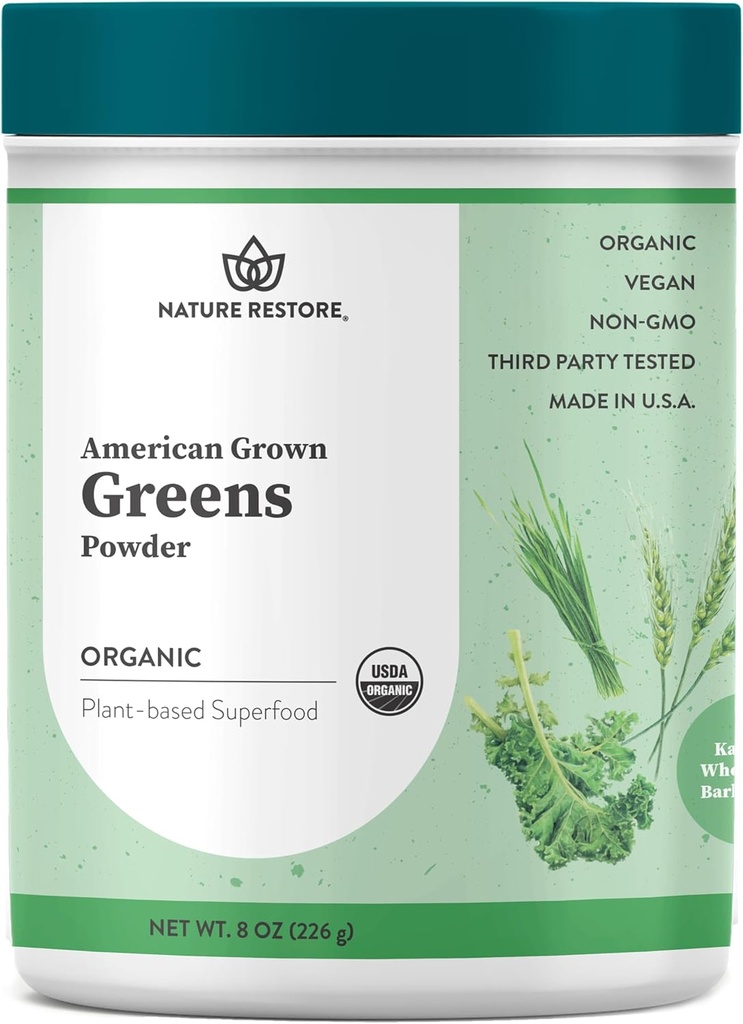 Natureza Restaurar Greens Superfood Powder, EUA Crescido, couve orgânica, grama de cevada, Wheatgrass, Sem açúcar, 8 Onças, Made in USA