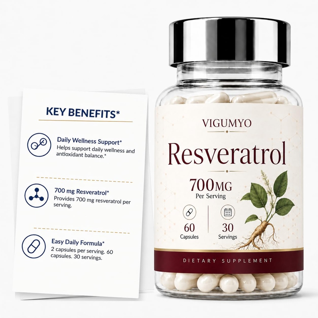 Resveratrol 700 mg from Japanese Knotweed, 60 Vegan Capsules | Each 2-capsule serving provides 700 mg resveratrol from Japanese knotweed root standardized to 50% trans-resveratrol.