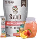 Salud 2-i-1 Energy Drink Powder + Focus, Peach Lemonade, Organic Caffeine, B6 + B12, Theanine, Clean Energy Drink Packets, Agua Fresca Mix, Non-GMO, Gluten Free, Vegan, 1g socker, (15 portioner)
