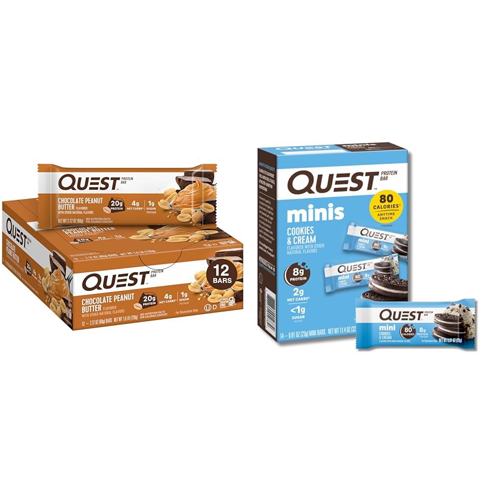 Quest Chocolate Peanut Butter & Cookies & Cream Protein Bars Bundle, High Protein, Gluten Free, 12 & 14 Count