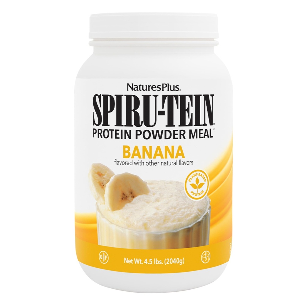 NaturesPlus SPIRU-TEIN, Banana - 4.5 lbs - Plant-Based Protein Shake - Non-GMO, Vegetarian, Gluten Free - 60 Servings