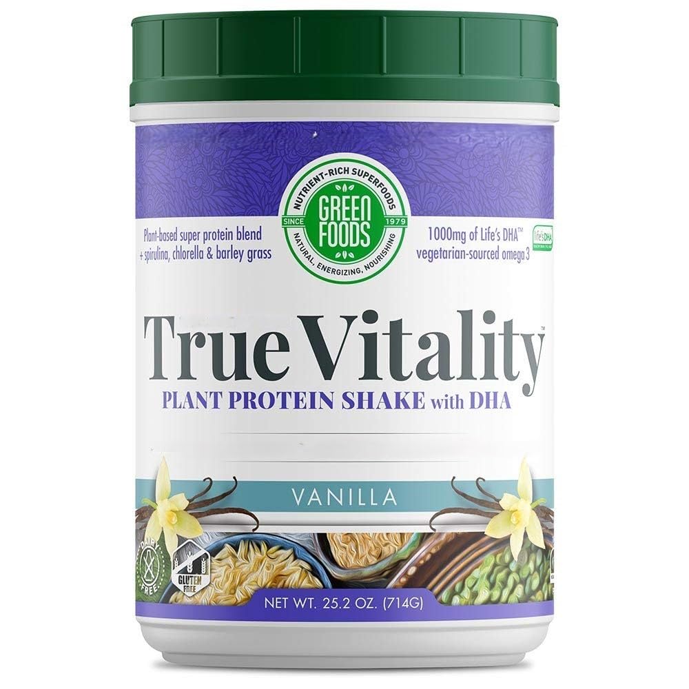 Green Foods True Vitality Plant Protein Shake with DHA Vanilla - 25.2 oz