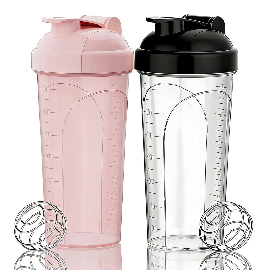 Protein Shaker Bottle 2 Pack 28oz w/Mixing Ball, Leakproof Gym | Shakers for protein shakes w/ stainless steel mixing ball, shaker cups for gym office outdoor school, dishwasher