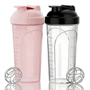 Protein Shaker Bottle 2 Pack 28oz w/Mixing Ball, Leakproof Gym | Shakers for protein shakes w/ stainless steel mixing ball, shaker cups for gym office outdoor school, dishwasher
