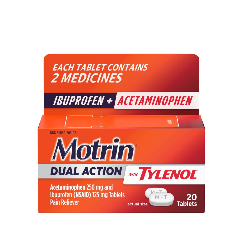 Motrin Dual Action with Tylenol, Ibuprofen & Acetaminophen, 20 ct | Fast-Acting, Long Lasting Pain Reliever, Minor Aches & Pains
