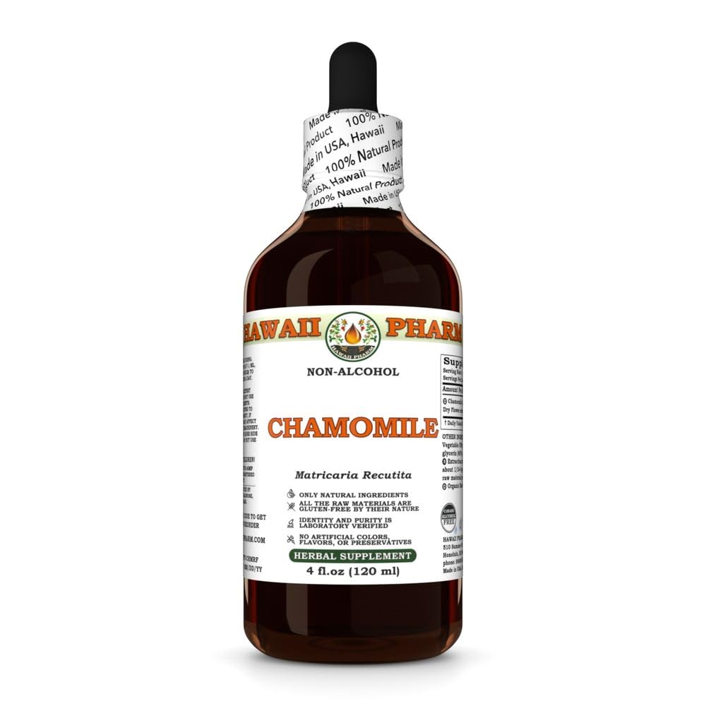 Chamomile (Matricaria Recutita) Dry Flower Glycerite, Made in Hawaii, Raw Materials, All Natural, Vegan, Lab Tested Alcohol-Free Liquid Extract - 4 fl.oz