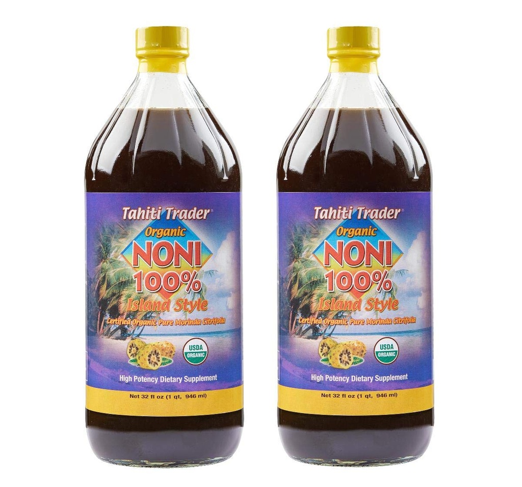 Tahiti Trader Island Style High Potency Noni Fruit Juice - Antioxidant Superfood Supporting Energy & Body Health - Fermented to Vinegar - 32oz, 2 Pack