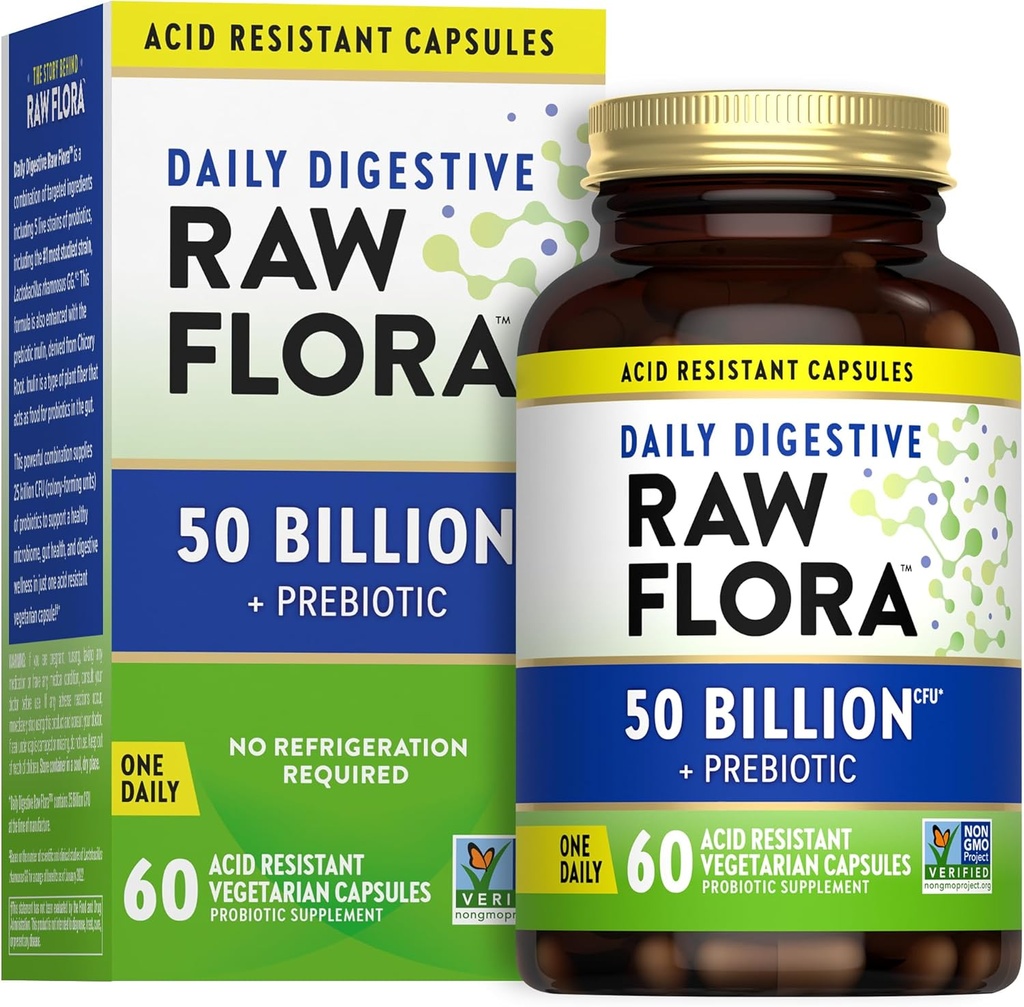Naturens sannhet Raw Flora Probiotic med prebiotika | 50 milliarder CFU | Daglige Digestive Kapsler | Vegetarisk & Glutenfri Supplement for menn og kvinner