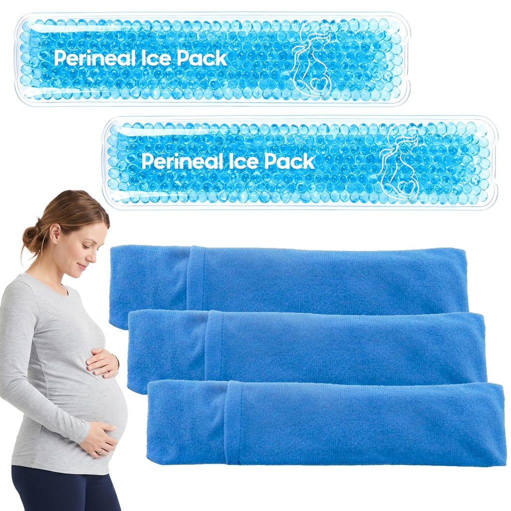 Reusable Perineal Ice Packs for Postpartum & Hemorrhoid Pain Relief, Hot & Cold Pack for Women After Pregnancy, 2 Ice Pack and 3 Cover. (Blue)