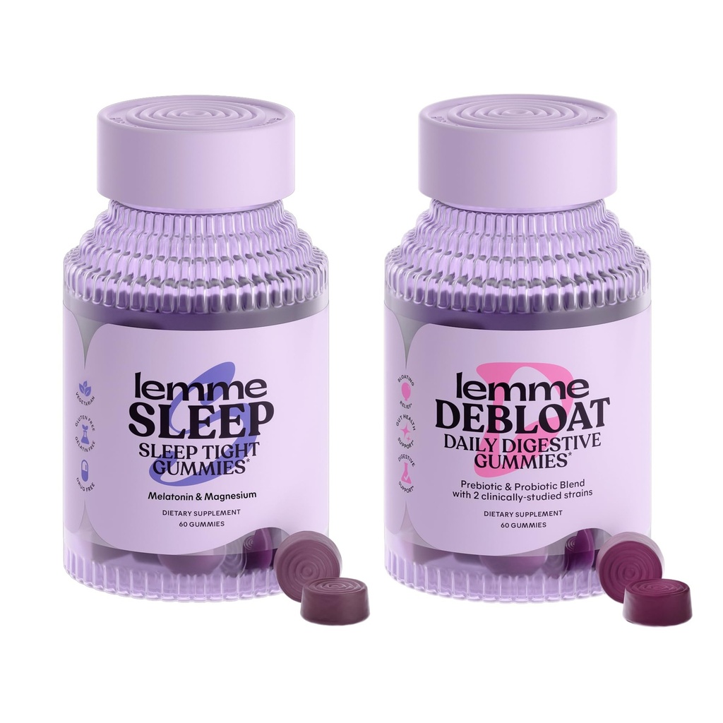 Lemme Sleep & Debloat Bundle - Sleep Gummies, a Drug-Free Nighttime Aid & Debloat Gummies for Digestive & Gut Health, Probiotics & Prebiotics - Gluten Free, Gelatin Free, Non-GMO - 60 Ct. Each