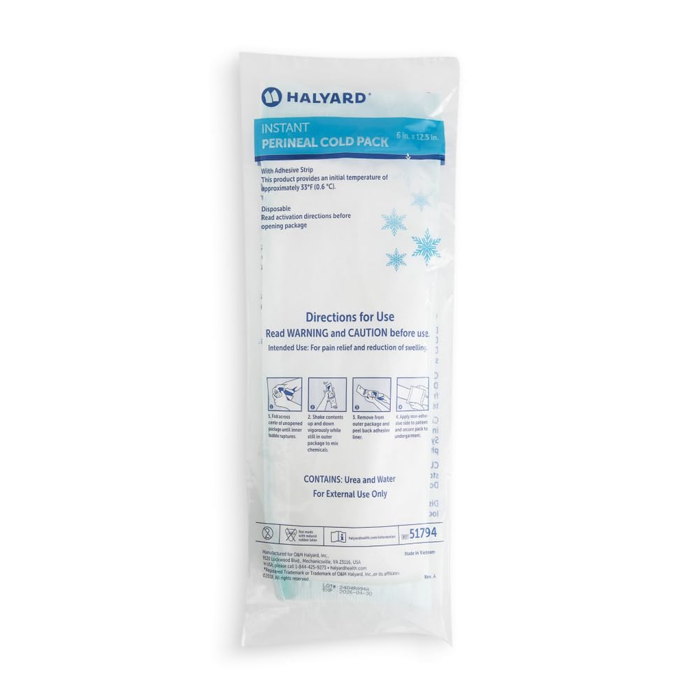 HALYARD Premium Perineal Cold Packs w/Adhesive Strip Postpartum Care Relief Instant Cold Pack X Long 6 x 12.5 Inches, Case of 24-51794
