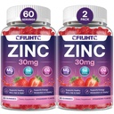 Zinc Gummies 30mg with Biotin 5000mcg, Copper, Selenium & Magnesium - Zinc Supplements for Women & Men with Vitamins C, D3 & K2 - Sugar Free Vegan Strawberry Gummies, 2 Pack, 120 Count