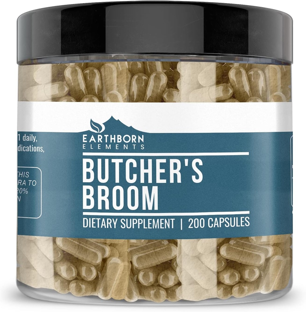 Earthborn Elements Butcher's Broom 200 Capsules, Pure " Undiluted, No Additives