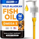 Fish Oil for Dogs & Cats - Natural Omega-3 & Salmon Oil, Skin&Coat Support | Made in USA - EPA+DHA Fatty Acids for Dry Itchy Skin, Anti Shedding & Hot Spots Treatment - Real Ingredients,Real Taste! 16oz