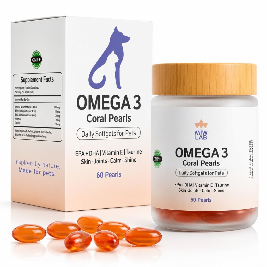 Omega 3 Fish Oil for Dogs and Cats EPA + DHA + Taurine + Vitamin E Vet Developed Formula 60 Softgels Supplement for Strong Joints Arthritis Support Soft Coat and Natural Shine Wild-Caught Salmon