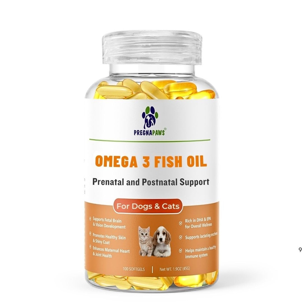 Omega 3 Fish Oil for Dogs & Cats | Dog Prenatal Vitamins | Joint Support | Brain & Heart Health | Pure EPA DHA Omega 3 for Dogs | 100 Soft Gels