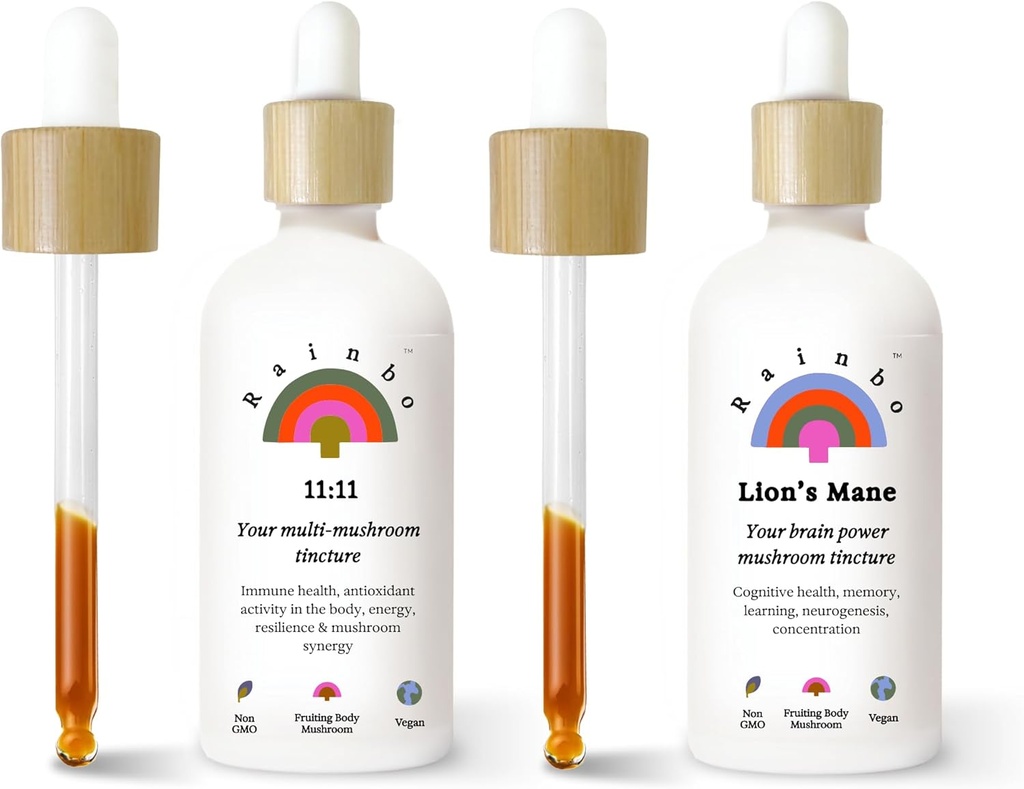 Redbo Fan Bundle, 11:11 Multi Mushroom לחלץ + Lion's Mane Mushroom Tincture, כפול הפקה יומית Mushroom Tinctures עבור תמיכה מקיפה Immune, טבעוני נוזל Mushroom תוספי תוספי מזון