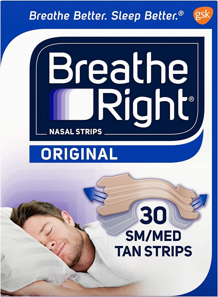 Breathe Right Original Tan Small/Medium Drug-Free Nasal Strips for Nasal Congestion Relief, 30 count