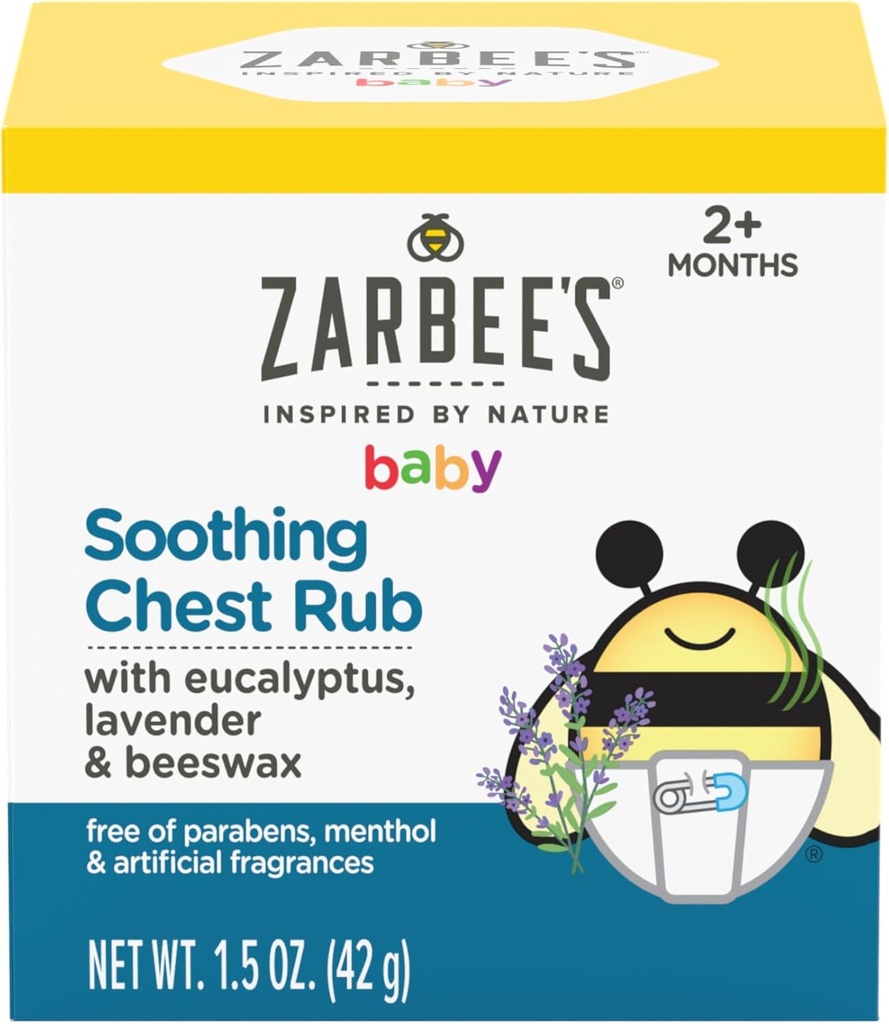 Zarbee's Baby Soothing Chest Rub with Eucalyptus & Lavender, Petroleum-Free Safe və Aktiv Formula, 1.5 Ounce