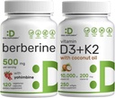 DODATKOWE UPRAWNIENIE Witamina D3 10,000iu + K2 200mcg Softgels & Berberine Supplement with Yohimbine Bundle - Esential Sunshine Vitamin with Coconut Oil - Wysoka absorpcja Hydrochlorków HCl Forms