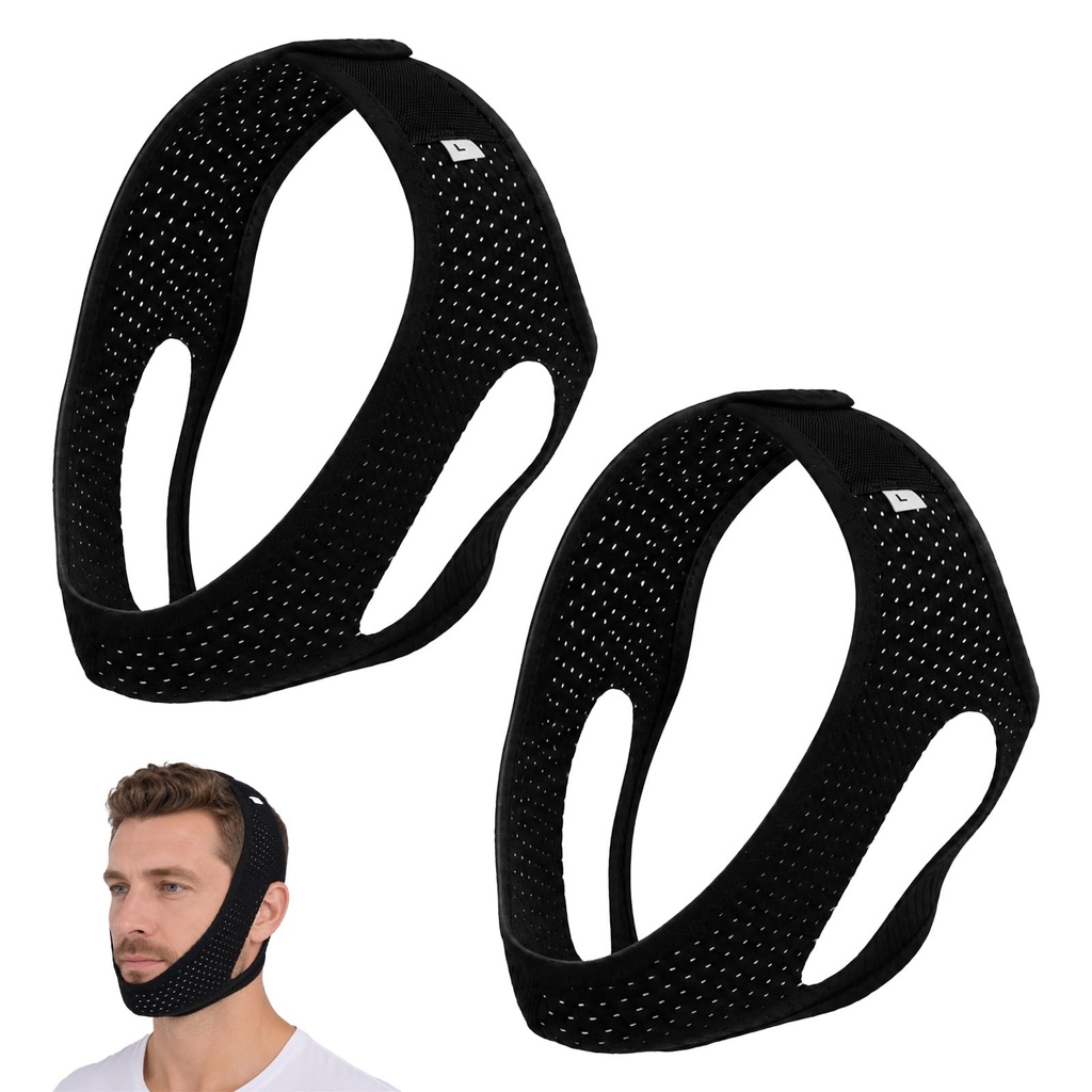 2pcs Chin Strap for Sleeping, Breathable & Comfortable Chin Straps Practical Sleeping Supplies Suitable for Women Men (Black)