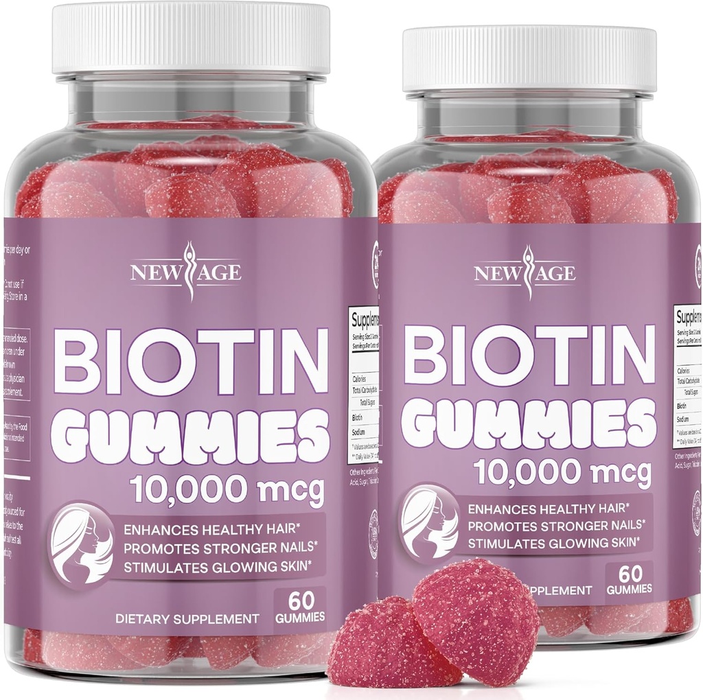 NEW AGE Biotin Gummies – Haar-, Haut- und Nagelgummis – 10.000 mcg - Non-GMO Supplement für Damen, Herren - Made in USA -120 Count
