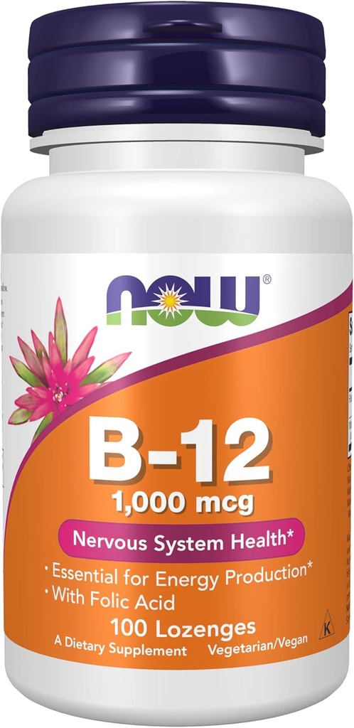 이제 보충제, 비타민 B-12 1,000 mcg Folic 산, 신경 시스템 건강 *, 100 킬레이트 Lozenges