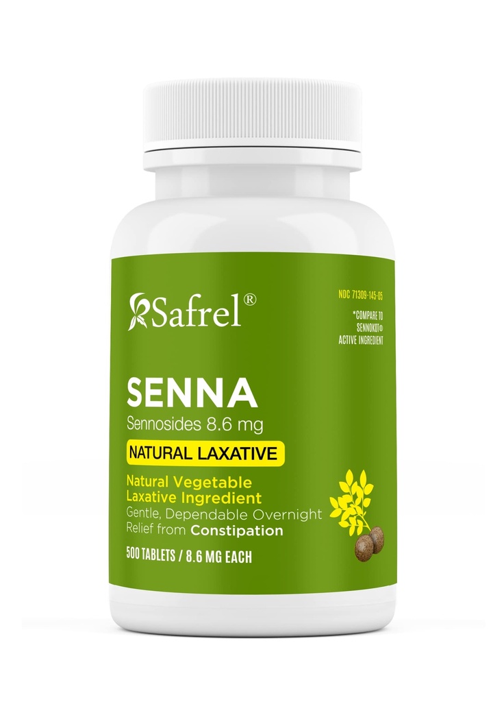 Safrel Senna 8.6 mg Tablets – Natural Sennosides Vegetable Laxative for Constipation, Bloating, Gas, Irregularity Relief. Safe Overnight Relief | Generic Senokot, Original Value Pack (500 Count)