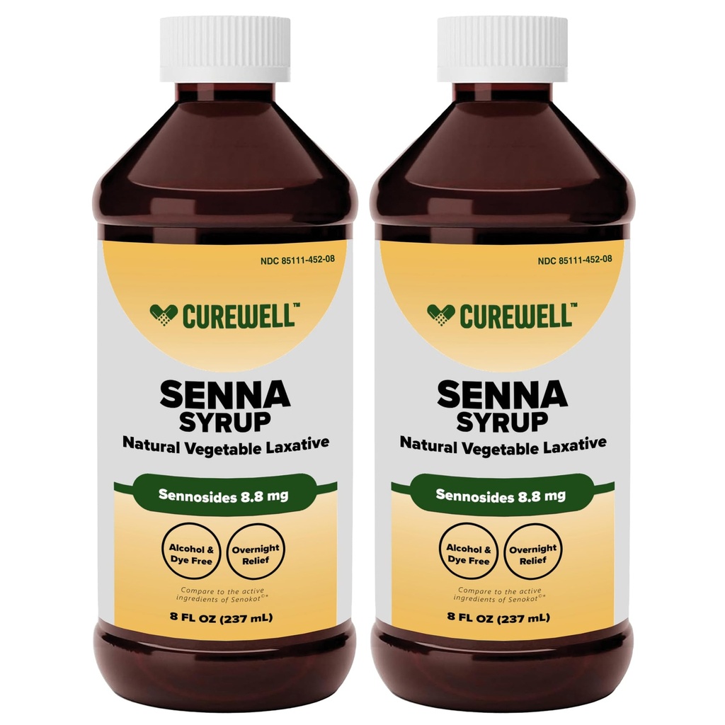 Senna Liquid Laxative Syrup 8 oz, Sennosides 8.8 mg/5 mL Pack of 2 | Relieves Occasional Constipation, Natural Vegetable Stimulant Laxative, Dye-free, Alcohol-free, Overnight relief