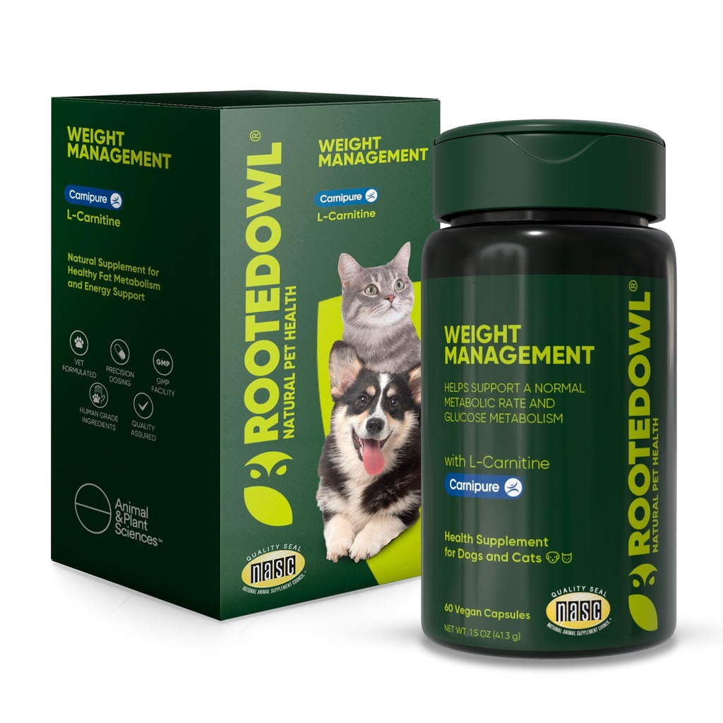Rooted Owl® Healthy Weight & Energy Metabolism Supplement for Dogs & Cats | Carnipure® L-Carnitine, Healthy Metabolism, Glucose Metabolism, Energy Utilization, Fat Metabolism, Daily Wellness Support