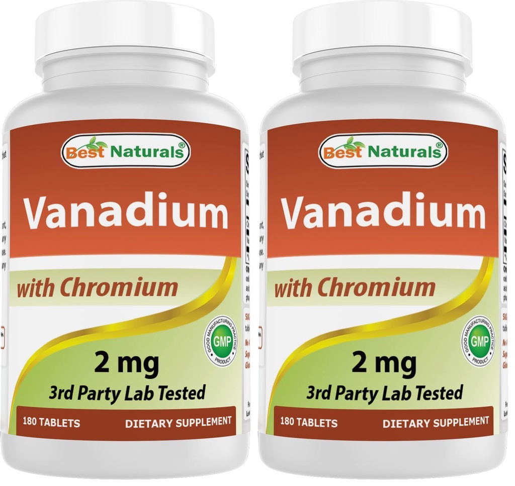 Best Naturals Vanadium 2 mg with Chromium Polynicotinate 200 mcg 180 Tablets (Pack of 2)