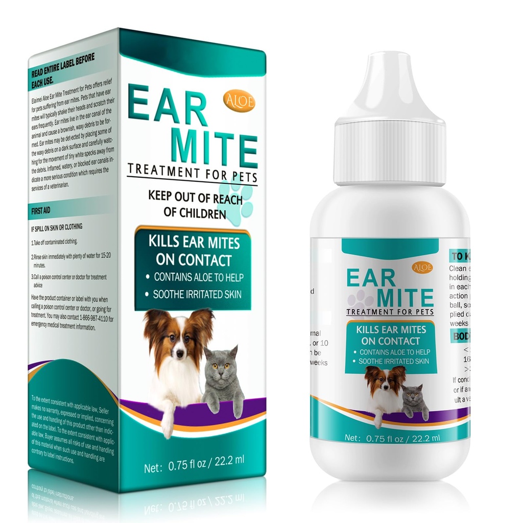 NenMaoKeNu Ear Mite for Dogs & Cats, Pet Ear Infection Treatment Solution for Dog Yeast Infection, Ear Infection Treatment Drops, to Relieve Itchiness, Sooths Ears - 0.75 Fl Oz