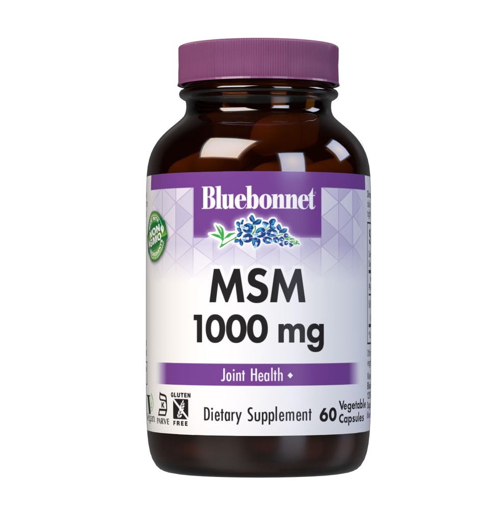 BlueBonnet Nutrition MSM 1000 mg, 60 Vegetable Capsules | Third-party tested for purity and potency; manufactured in the USA
